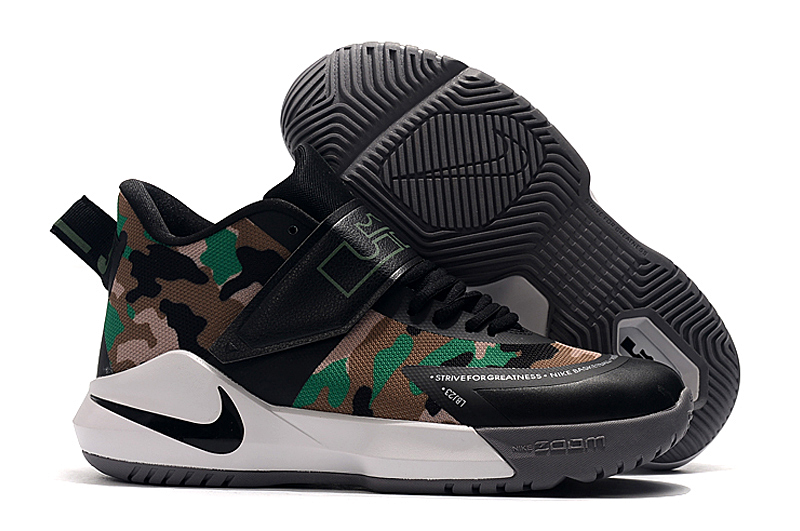 Nike LeBron Ambassador XII Black Camo Green White Shoes